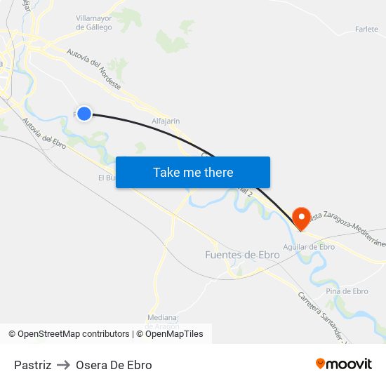 Pastriz to Osera De Ebro map