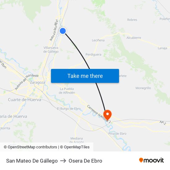 San Mateo De Gállego to Osera De Ebro map