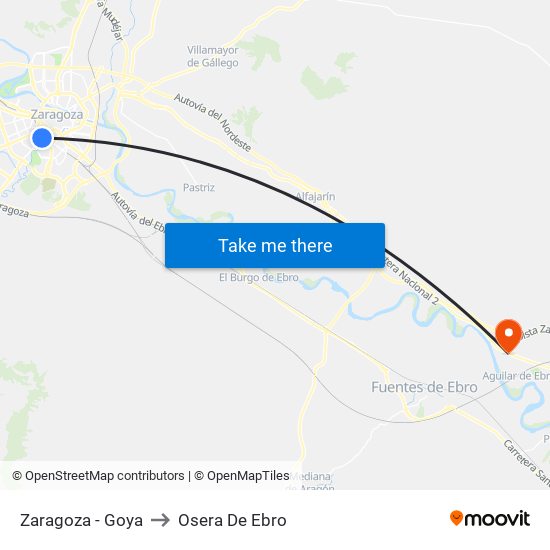 Zaragoza - Goya to Osera De Ebro map