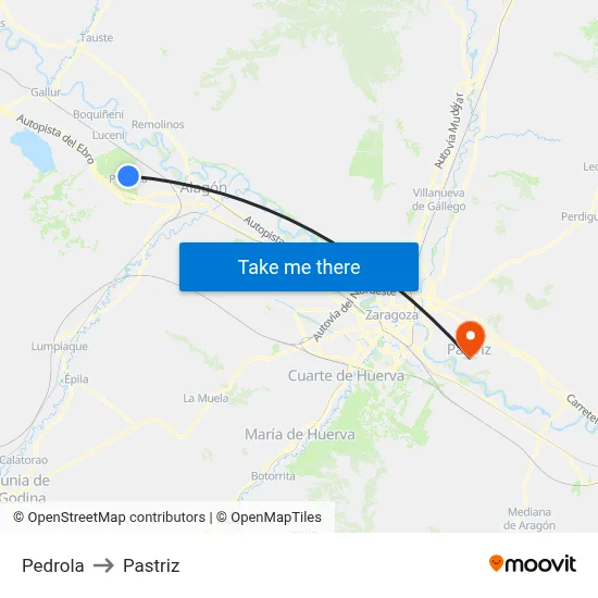 Pedrola to Pastriz map