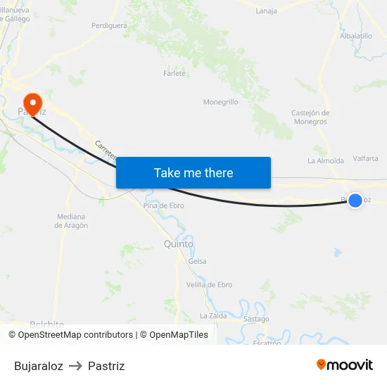 Bujaraloz to Pastriz map