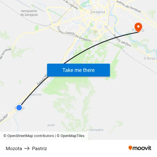 Mozota to Pastriz map