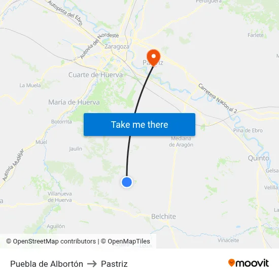 Puebla de Albortón to Pastriz map