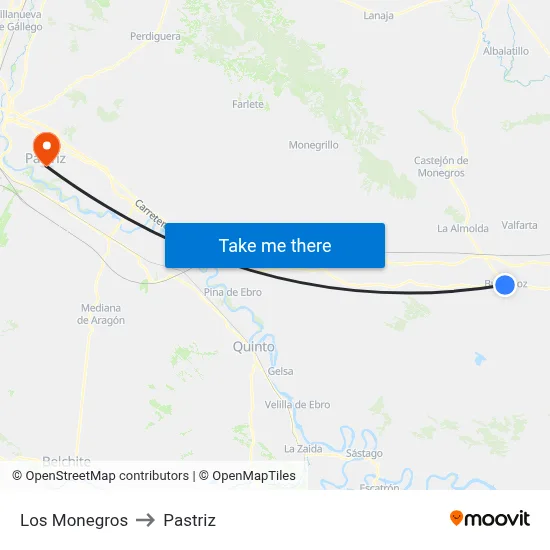 Los Monegros to Pastriz map