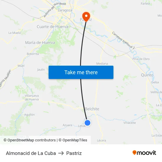 Almonacid de La Cuba to Pastriz map