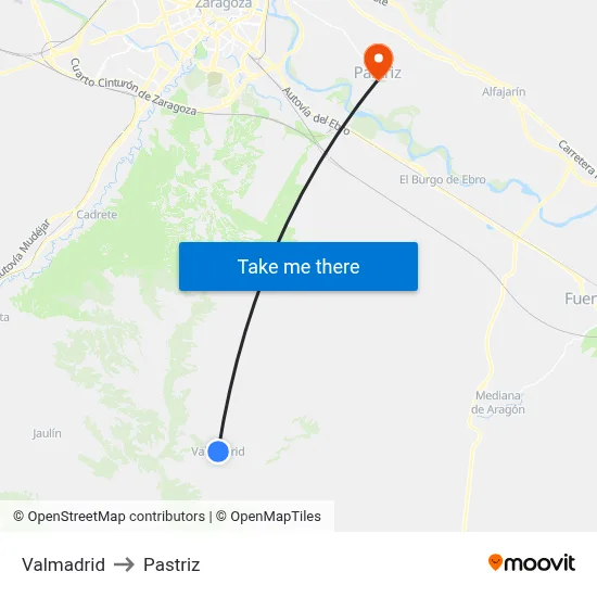 Valmadrid to Pastriz map