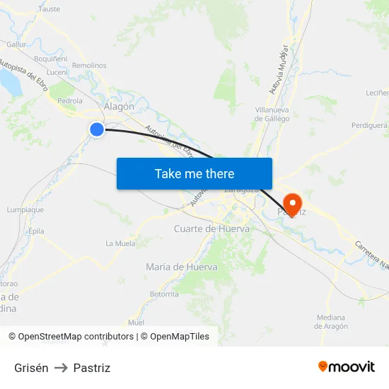 Grisén to Pastriz map