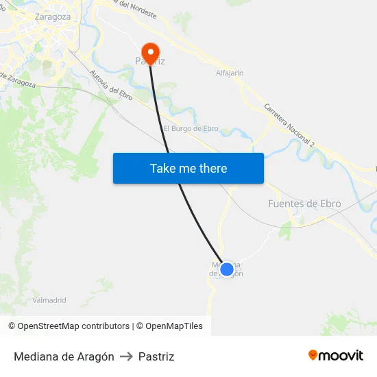 Mediana de Aragón to Pastriz map