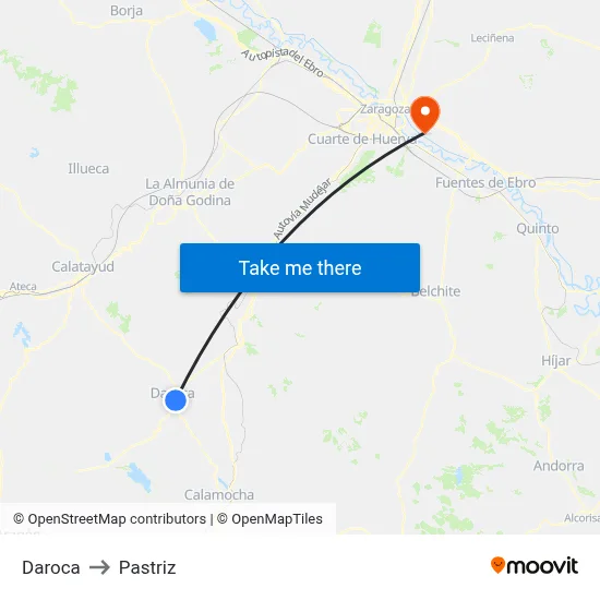 Daroca to Pastriz map