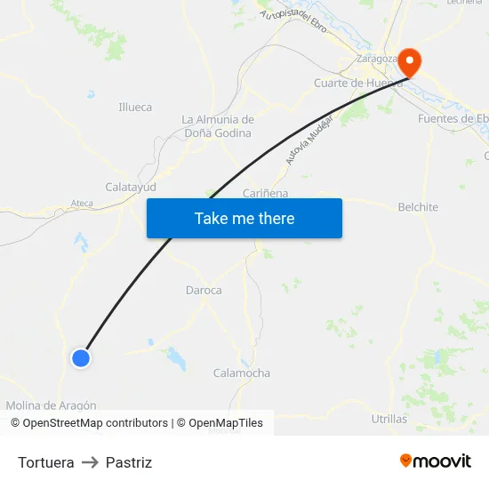 Tortuera to Pastriz map