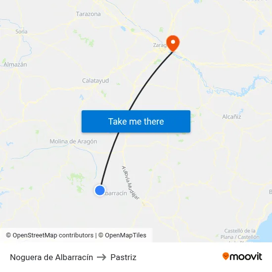 Noguera de Albarracín to Pastriz map