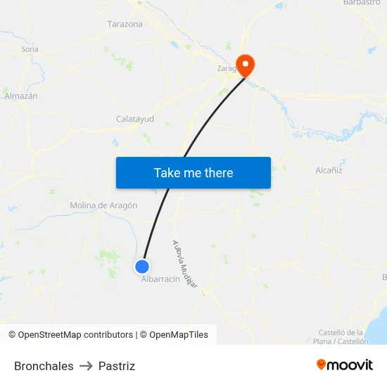 Bronchales to Pastriz map
