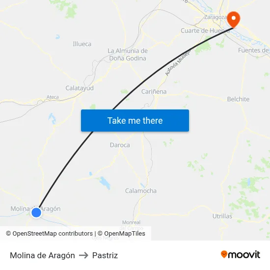 Molina de Aragón to Pastriz map