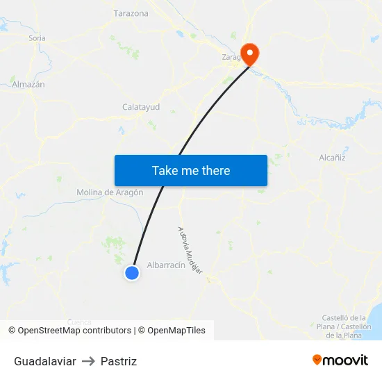 Guadalaviar to Pastriz map