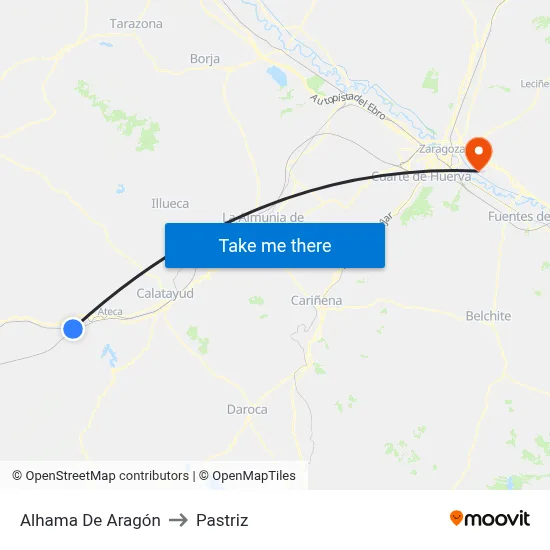 Alhama De Aragón to Pastriz map