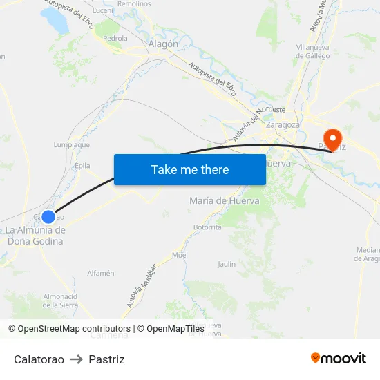 Calatorao to Pastriz map