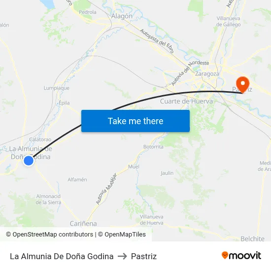 La Almunia De Doña Godina to Pastriz map