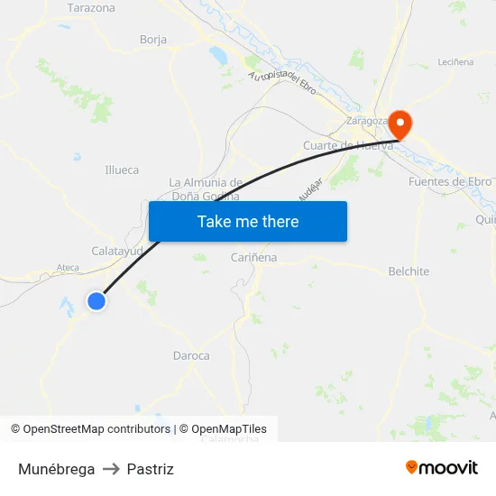 Munébrega to Pastriz map