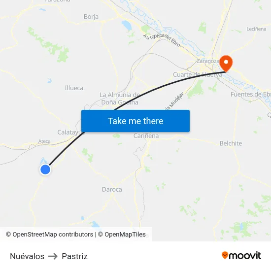 Nuévalos to Pastriz map