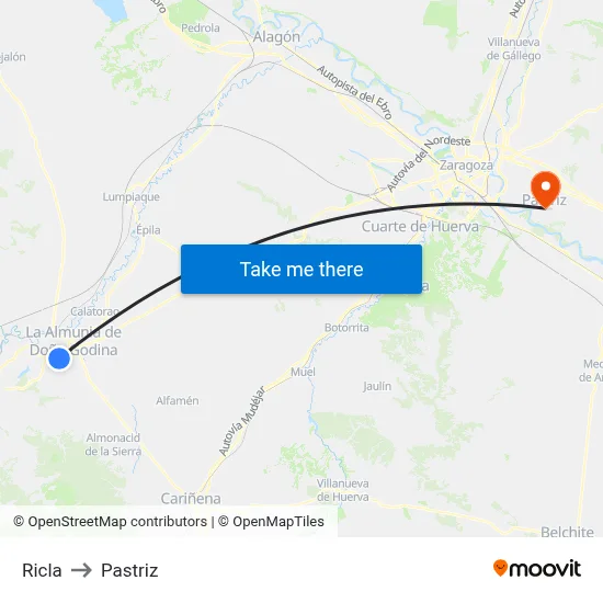Ricla to Pastriz map