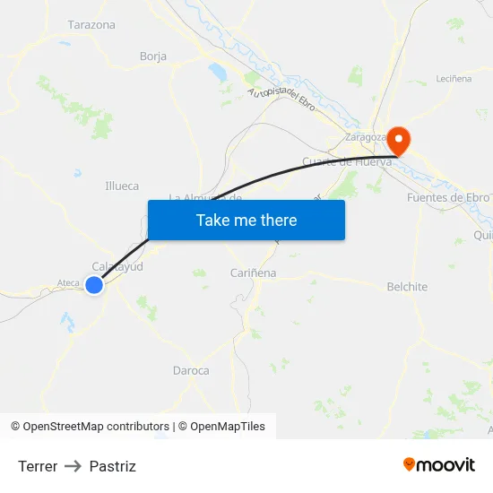 Terrer to Pastriz map