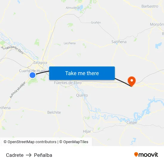Cadrete to Peñalba map