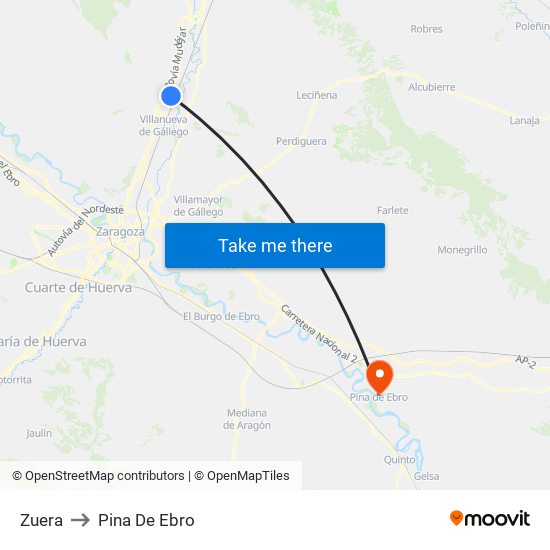 Zuera to Pina De Ebro map
