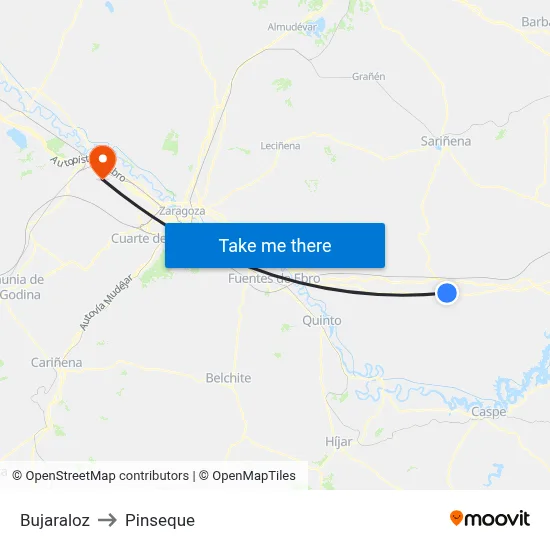 Bujaraloz to Pinseque map
