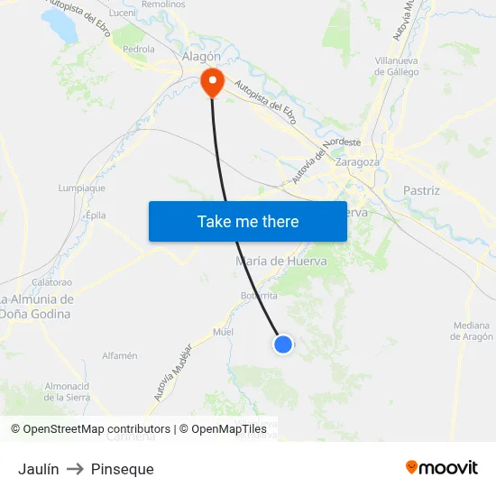 Jaulín to Pinseque map