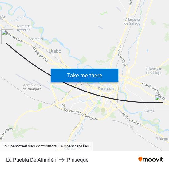 La Puebla De Alfindén to Pinseque map