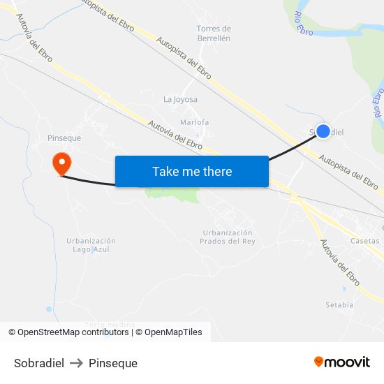 Sobradiel to Pinseque map