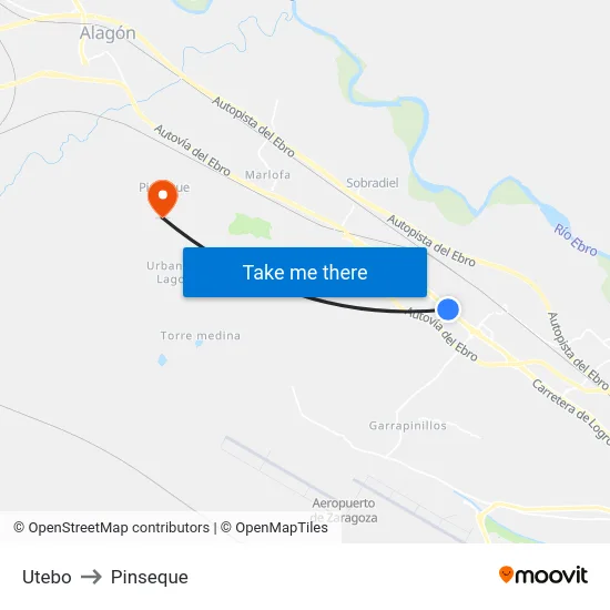 Utebo to Pinseque map