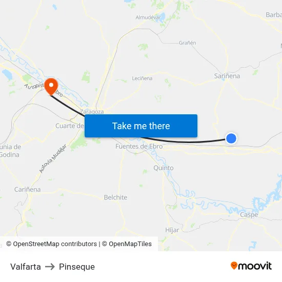 Valfarta to Pinseque map