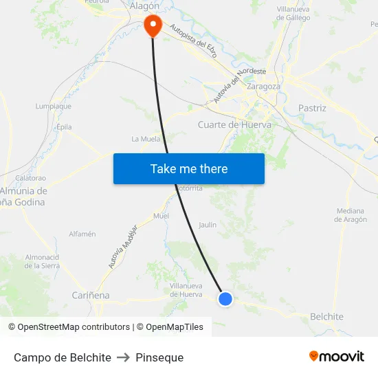 Campo de Belchite to Pinseque map