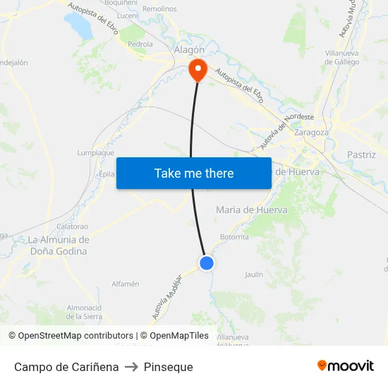 Campo de Cariñena to Pinseque map