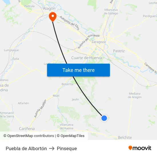 Puebla de Albortón to Pinseque map