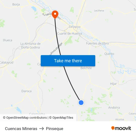 Cuencas Mineras to Pinseque map
