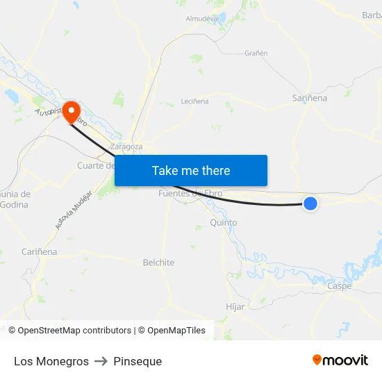 Los Monegros to Pinseque map