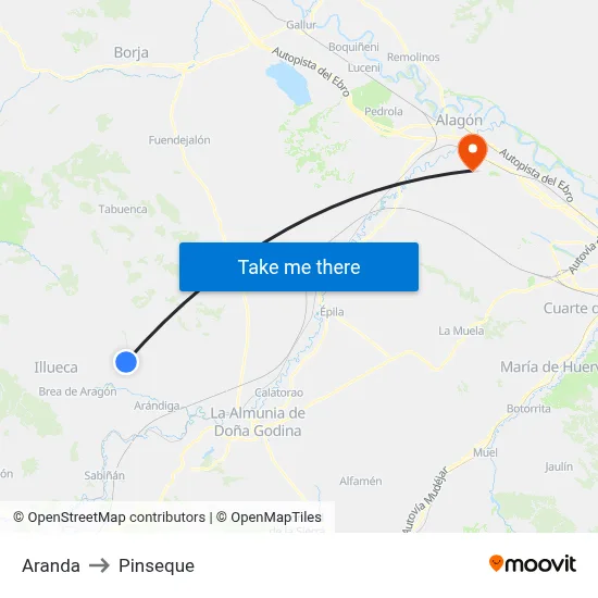 Aranda to Pinseque map