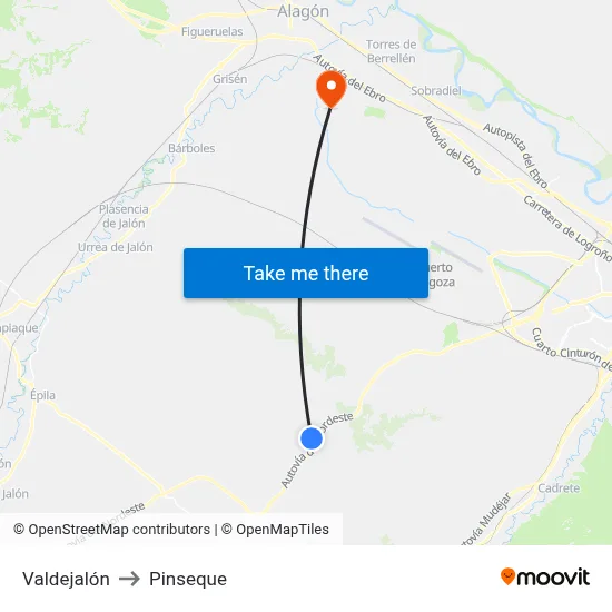 Valdejalón to Pinseque map