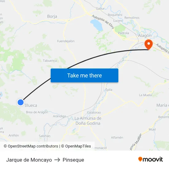 Jarque de Moncayo to Pinseque map