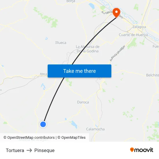 Tortuera to Pinseque map