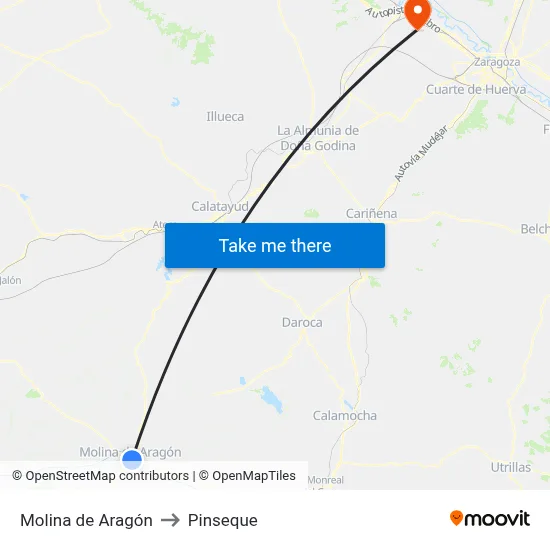 Molina de Aragón to Pinseque map
