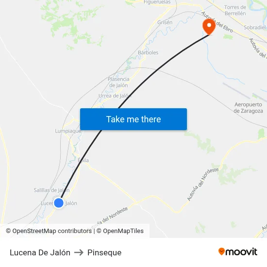 Lucena De Jalón to Pinseque map