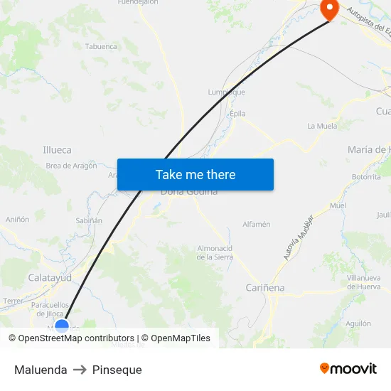 Maluenda to Pinseque map
