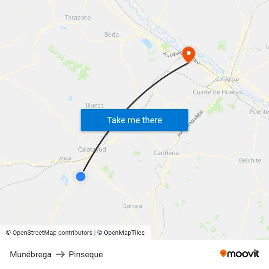 Munébrega to Pinseque map