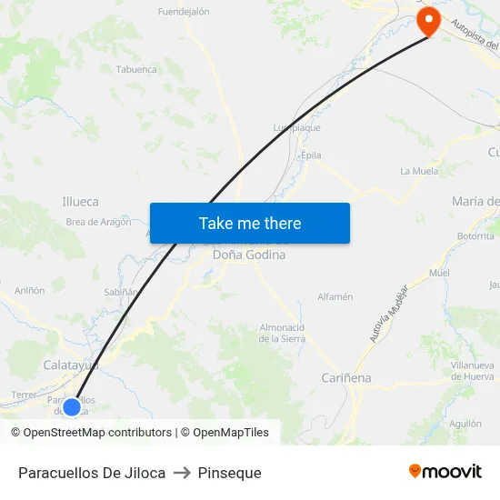 Paracuellos De Jiloca to Pinseque map