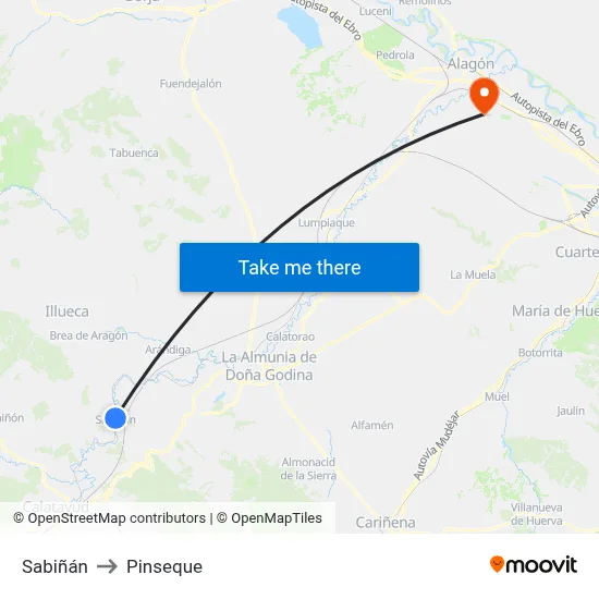 Sabiñán to Pinseque map