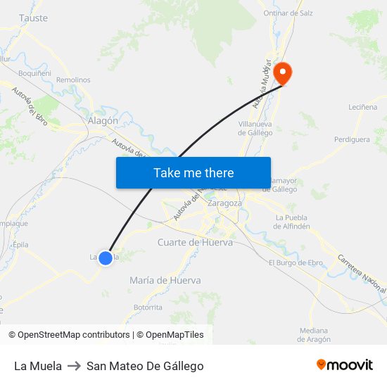 La Muela to San Mateo De Gállego map