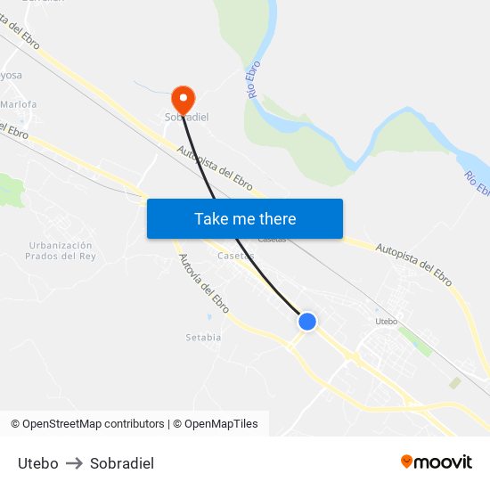 Utebo to Sobradiel map